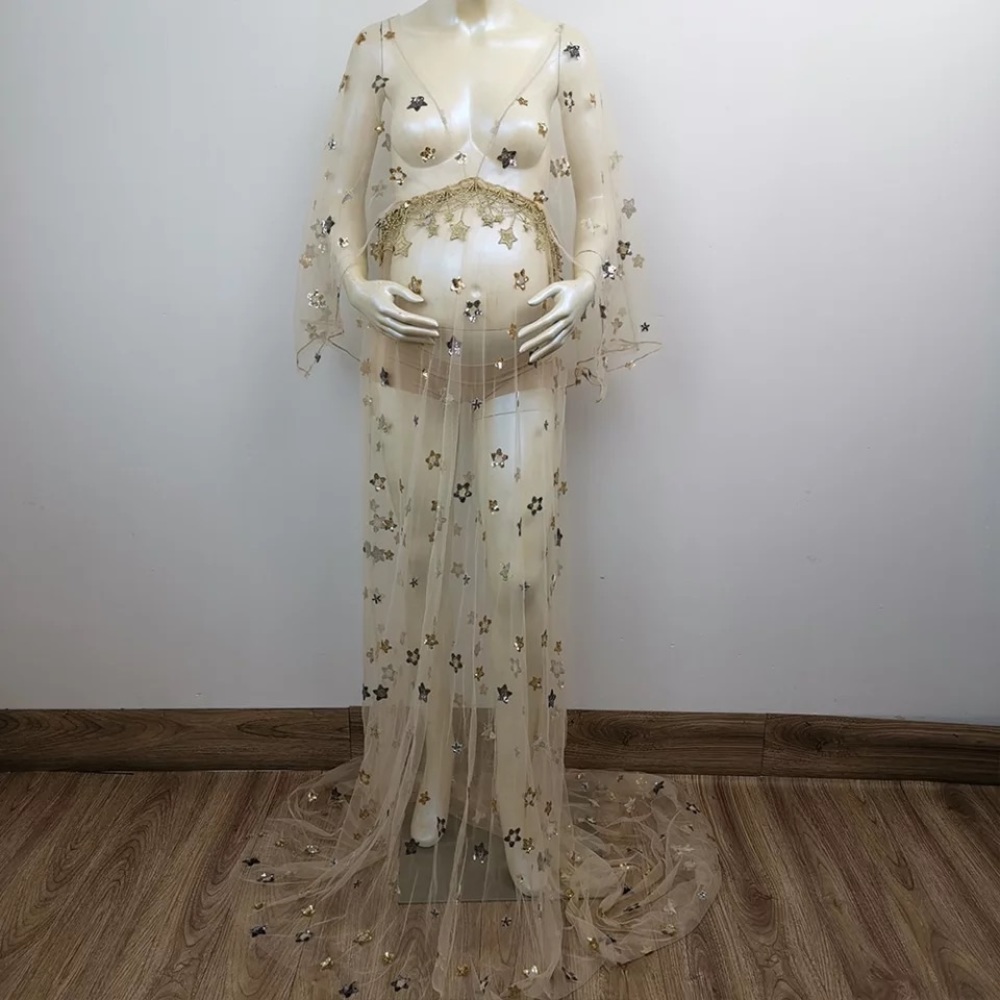 Light gold celestial star moon maternity gown dress
